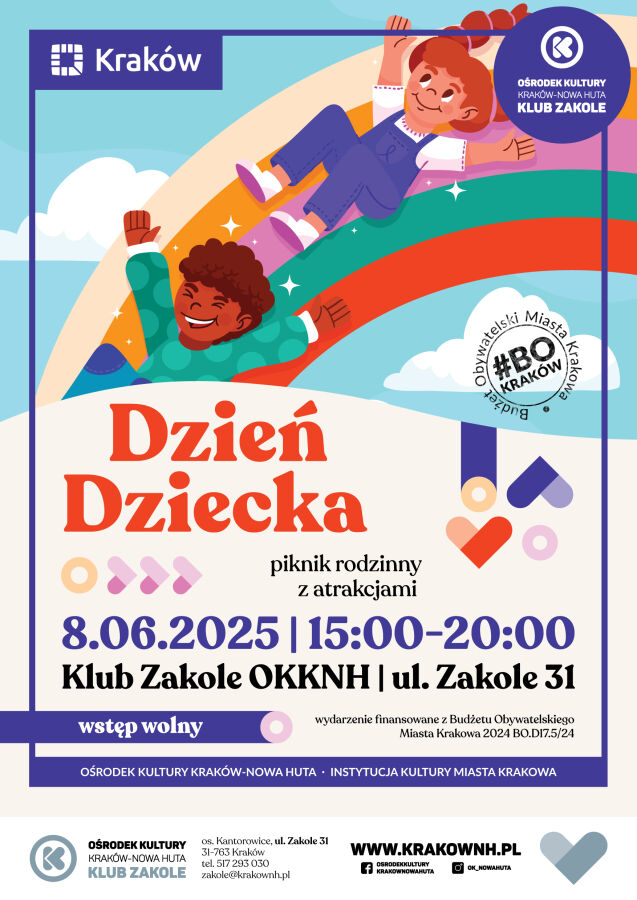 

Plakat przedstawia zaproszenie do wzięcia udziału w wydarzeniu pod nazwą Dzień Dziecka w Kantorowicach